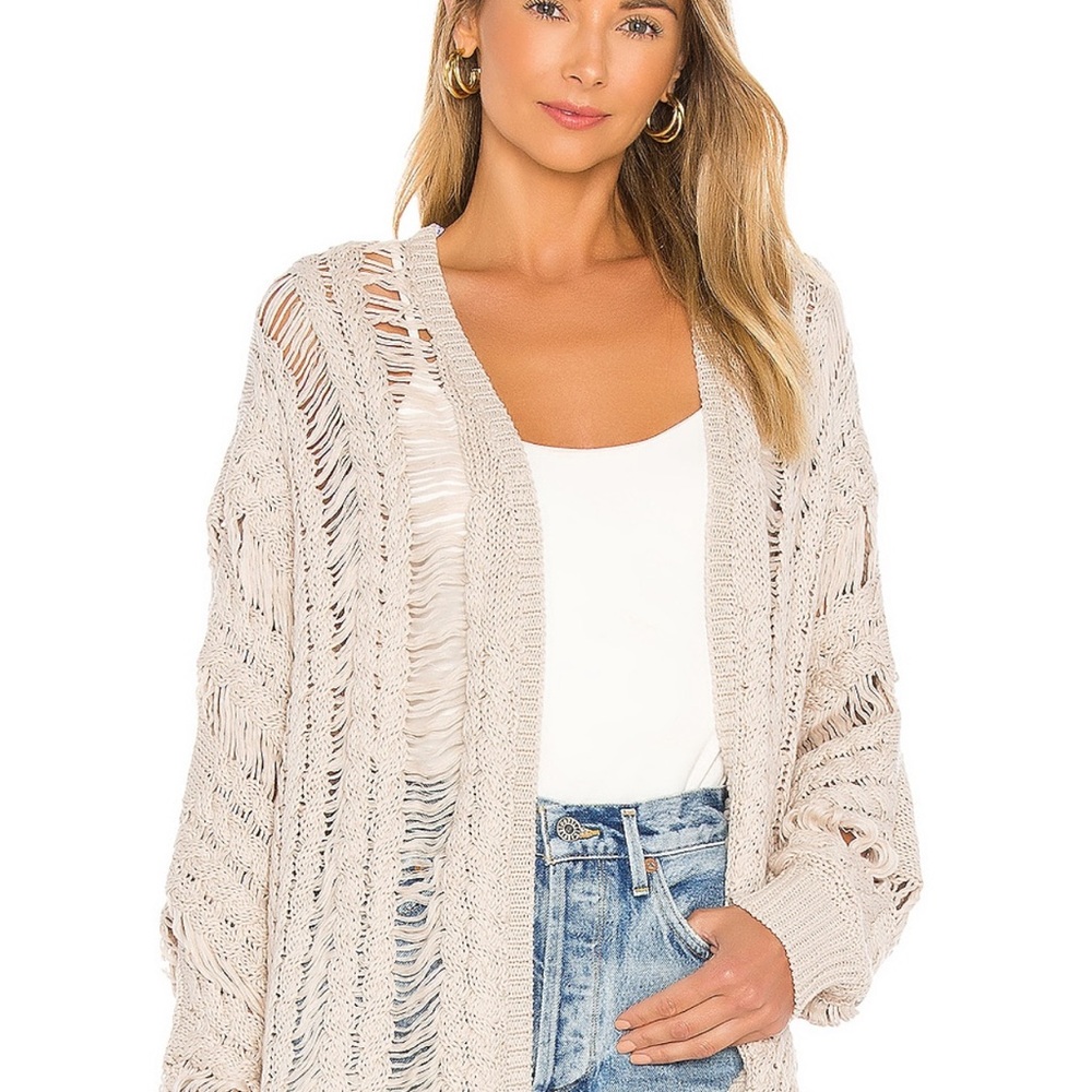 John + Jenn Light Beige Open-Knit Cardigan